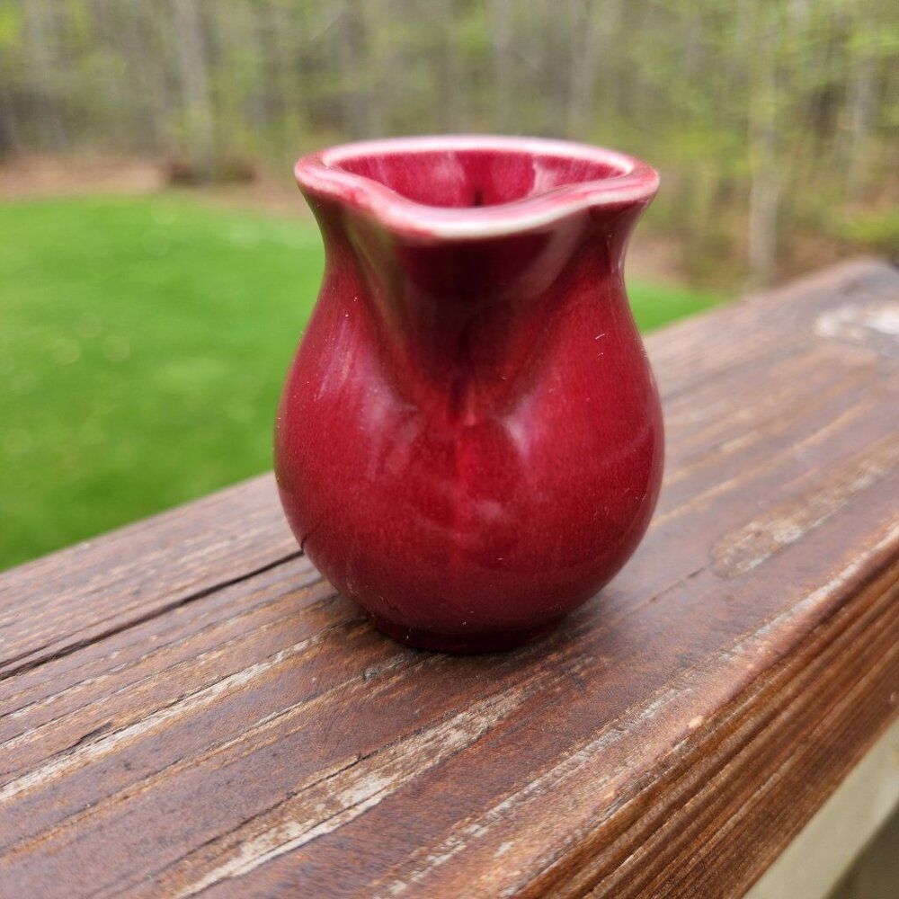Homer Laughlin Harlequin Individual Toy Creamer Maroon Crimson Vintage Pitcher - Picture 6 of 7